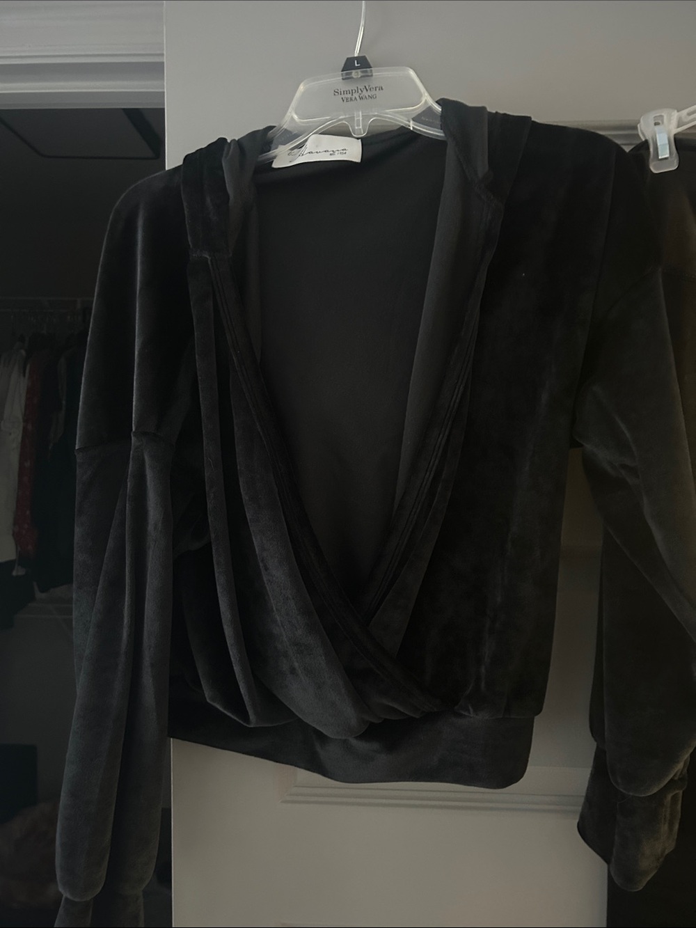 RBX Black Velvet Hooded Wrap Top WITH 2 pair matching pants
